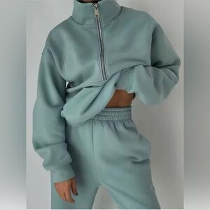 Sage Green Quarter Zip Sweatsuit Set Lounge